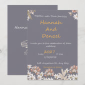 Elegant Grey Floral Wedding Invitation | Watercolo 招待状 (正面/裏面)