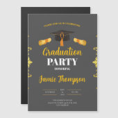 Elegant Grey & Gold Graduation Party Invitation マグネット招待状 (正面/裏面)