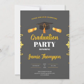 Elegant Grey & Gold Graduation Party Invitation マグネット招待状