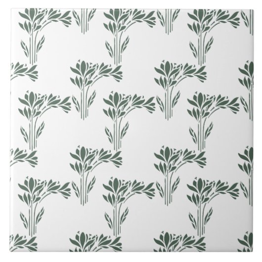Elegant Grey-Green Botanical Pattern  タイル (正面)