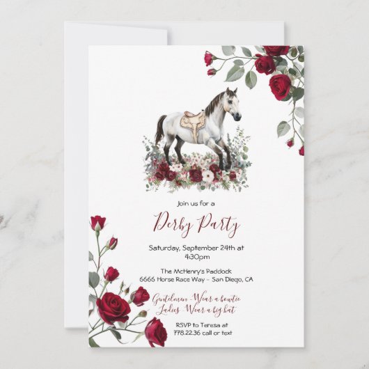 Elegant Grey Horse Kentucky Derby Party Invitation 招待状 (正面)