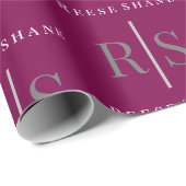 Elegant Grey Monogram & White Name, Maroon ラッピングペーパー (ロールコーナー)