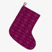 Elegant Grey Monogram & White Name, Maroon ラージクリスマスストッキング (正面 (吊り時))