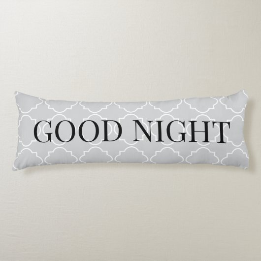 Elegant grey morrocan quatrefoil trellis ボディピロー (正面)