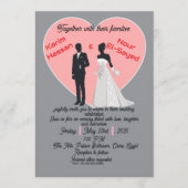 Elegant Grey Pink Heart Bride Groom Invitation 招待状 (正面)