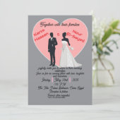 Elegant Grey Pink Heart Bride Groom Invitation 招待状 (スタンド正面)