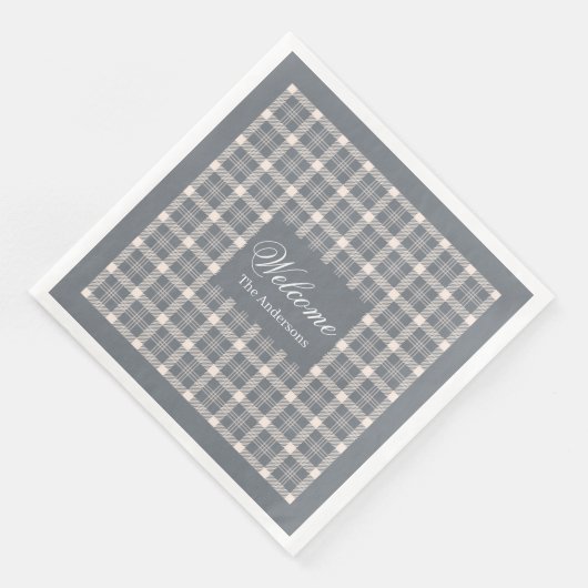 Elegant grey plaid tartan personalized napkins (コーナー)