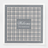 Elegant grey plaid tartan personalized napkins (正面)