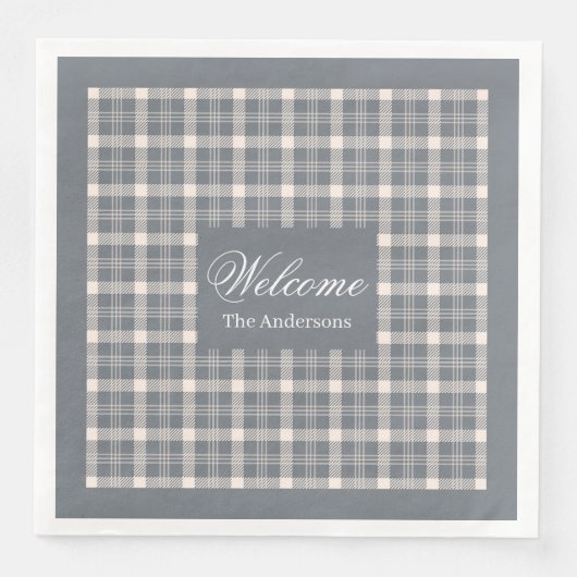 Elegant grey plaid tartan personalized napkins (正面)