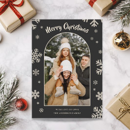 Elegant Grey Snowflake Christmas Photo Card シーズンカード