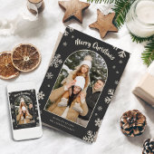 Elegant Grey Snowflake Christmas Photo Card シーズンカード