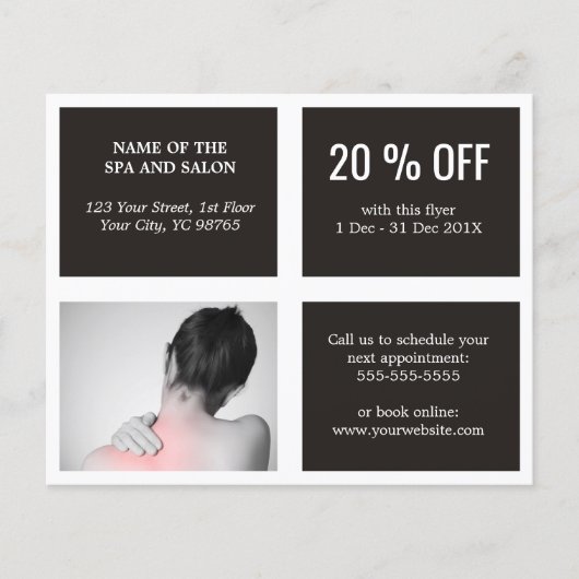 Elegant Grey White Black Photo Massage Therapist  チラシ (正面)