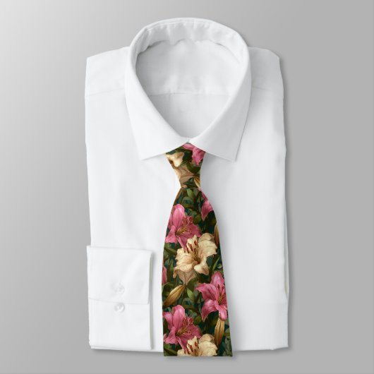 Elegant Groomsman Gift Lilies Floral ネクタイ (タイ)