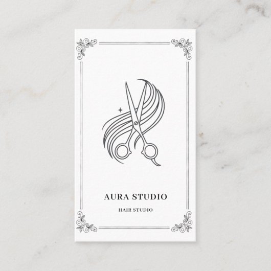 Elegant Hair Stylist Business Card with QR Code 名刺 (正面)