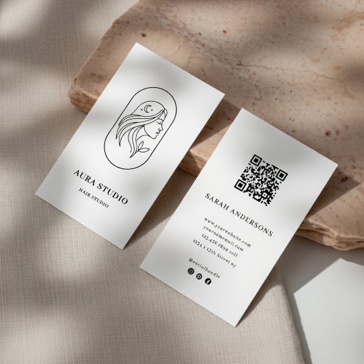 Elegant Hair Stylist Business Card with QR Code  名刺