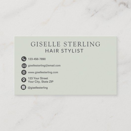 Elegant Hair Stylist Sage Green Modern Script 名刺 (裏面)