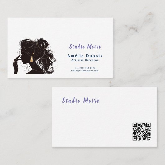 Elegant Hair Stylist Studio Moire QR Code 名刺 (正面/裏面)
