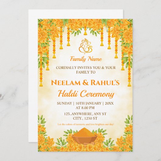 Elegant Haldi Ceremony Invitation 招待状 (正面/裏面)