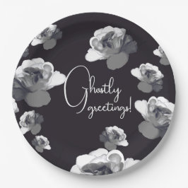 Elegant Halloween Greetings Ghostly Rose ペーパープレート