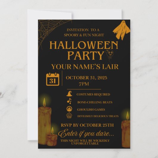 Elegant Halloween Party Invitation – Spooky Night 招待状 (正面)