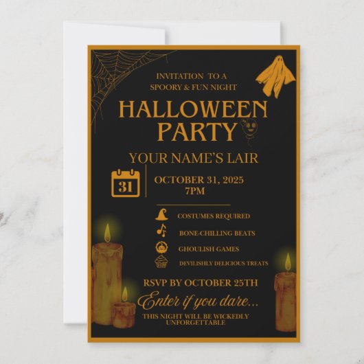 Elegant Halloween Party Invitation – Spooky Night 招待状 (正面)