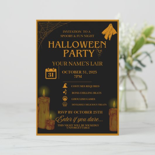 Elegant Halloween Party Invitation – Spooky Night  招待状 (スタンド正面)
