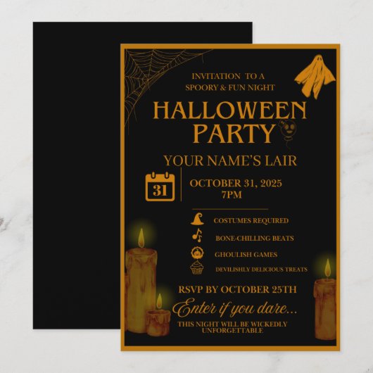 Elegant Halloween Party Invitation – Spooky Night  招待状 (正面/裏面)