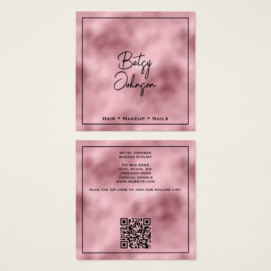 Elegant Hammered Pink Foil Salon Business Card (正面&裏面)