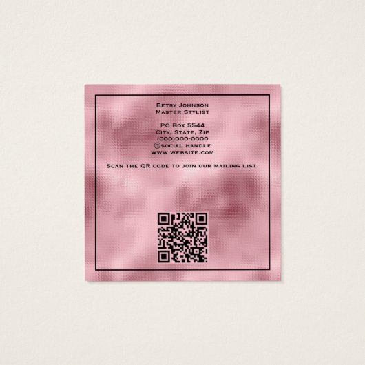 Elegant Hammered Pink Foil Salon Business Card (裏面)