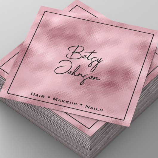 Elegant Hammered Pink Foil Salon Business Card