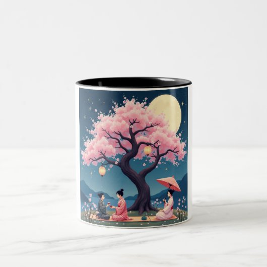 Elegant Hanami Cherry Blossom Mug ツートーンマグカップ (中央)