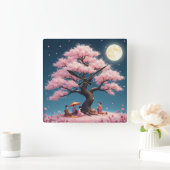 Elegant Hanami Cherry Blossom Wall Clock スクエア壁時計 (ホーム)