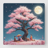 Elegant Hanami Cherry Blossom Wall Clock スクエア壁時計 (正面)
