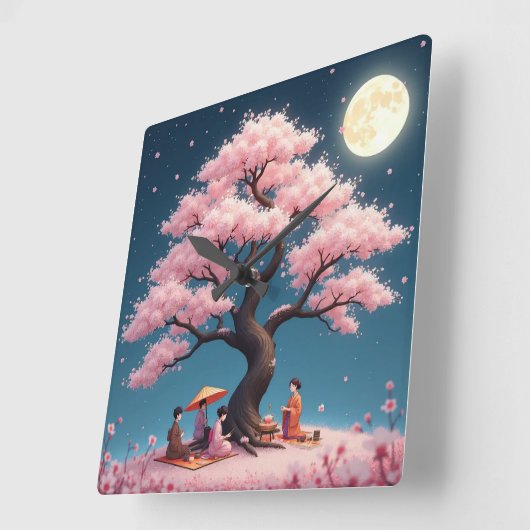 Elegant Hanami Cherry Blossom Wall Clock スクエア壁時計 (傾斜)