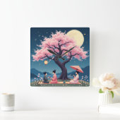 Elegant Hanami Cherry Blossom Wall Clock スクエア壁時計 (ホーム)