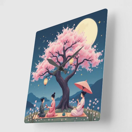 Elegant Hanami Cherry Blossom Wall Clock スクエア壁時計 (傾斜)