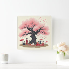 Elegant Hanami Cherry Blossom Wall Clock スクエア壁時計