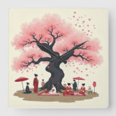 Elegant Hanami Cherry Blossom Wall Clock スクエア壁時計 (正面)
