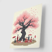 Elegant Hanami Cherry Blossom Wall Clock スクエア壁時計 (傾斜)