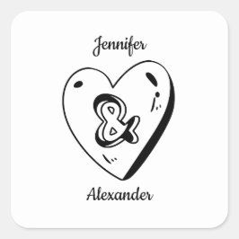 Elegant Hand Drawn Black and White Wedding Sticker スクエアシール