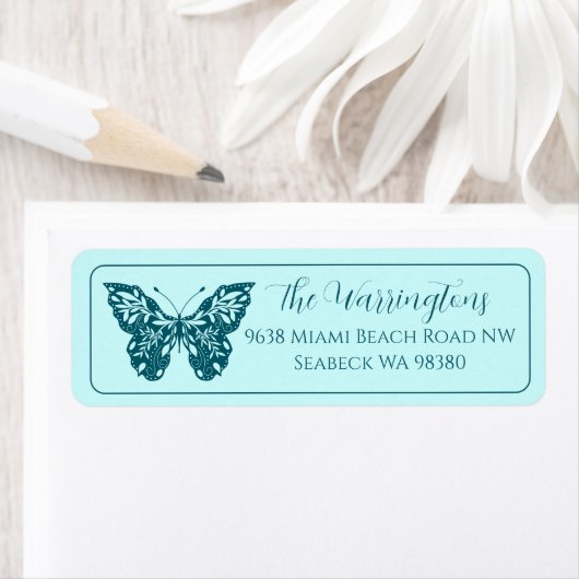 Elegant Hand Drawn Botanical Butterfly ラベル (インサイチュ)