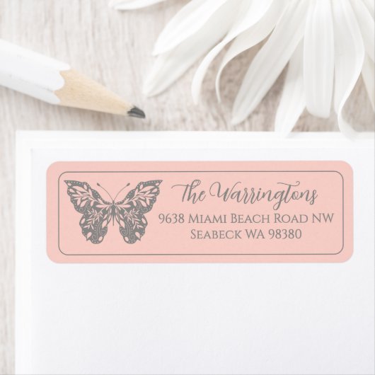 Elegant Hand Drawn Botanical Butterfly ラベル (インサイチュ)