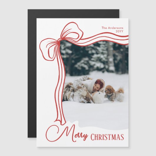 Elegant Hand Drawn Bow Christmas Magnetic Card (正面/裏面)