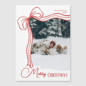 Elegant Hand Drawn Bow Christmas Magnetic Card (正面)