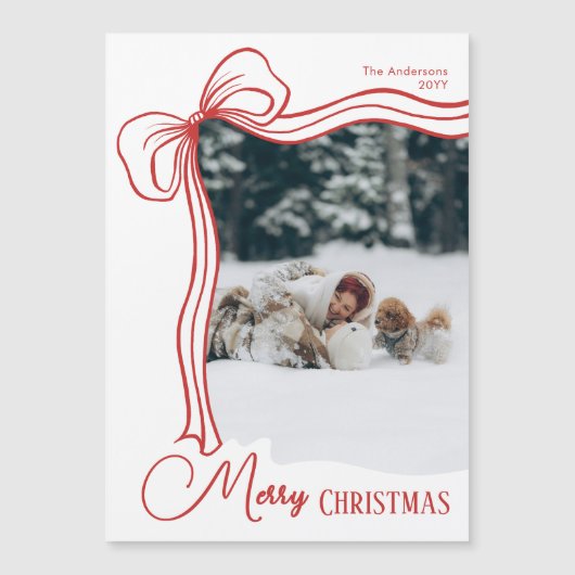 Elegant Hand Drawn Bow Christmas Magnetic Card (正面)
