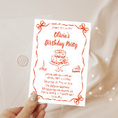 Elegant Hand-Drawn Cake & Ribbon Birthday Party 招待状