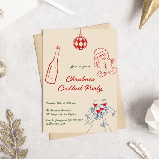 Elegant Hand Drawn Christmas Cocktail Party 招待状
