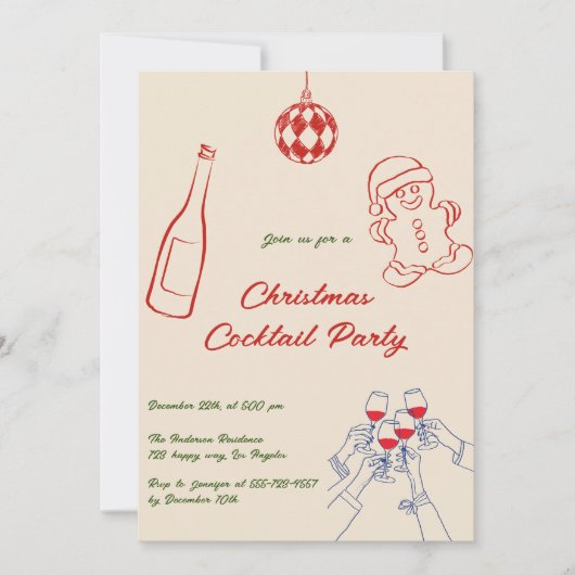 Elegant Hand Drawn Christmas Cocktail Party 招待状 (正面)