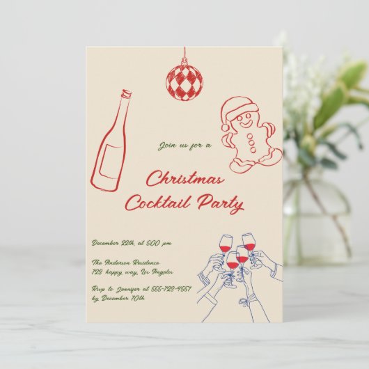 Elegant Hand Drawn Christmas Cocktail Party 招待状 (スタンド正面)