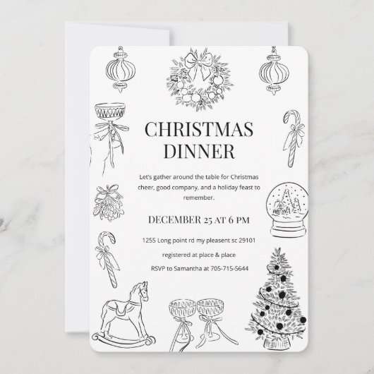 "Elegant Hand-Drawn Christmas Dinner  招待状 (正面)
